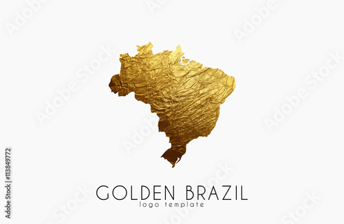Brazil map. Golden Brazil logo. Creative Brazil logo design