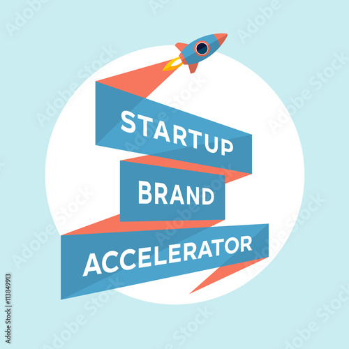 Logo for start up project with inscription Startup Brand Accelerator. Logo template with three line ribbon. Business concept and identity symbol. Startup graphic design concept. Vector Illustration