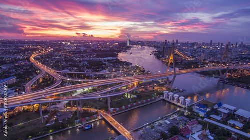 beautiful aerial view of bangkok dramatic sky at bhumiphol bridg #113850589