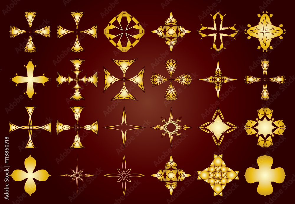 Ornamental decorative floral abstract vintage celtic knot inspired cross elements for design and page decoration.