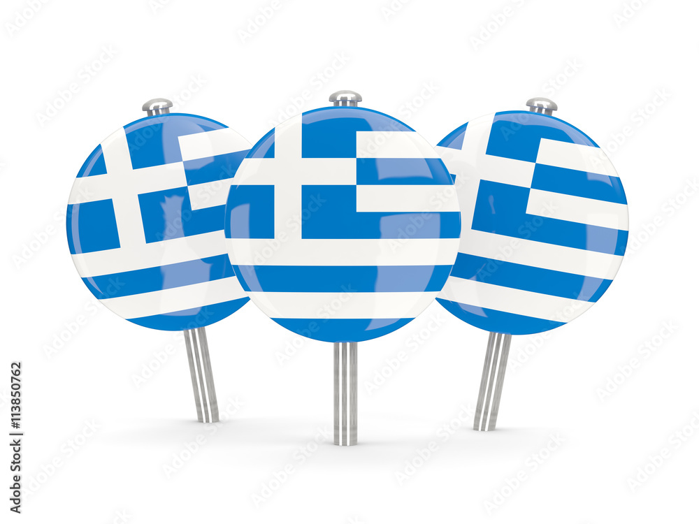 Flag of greece, round pins - obrazy, fototapety, plakaty 