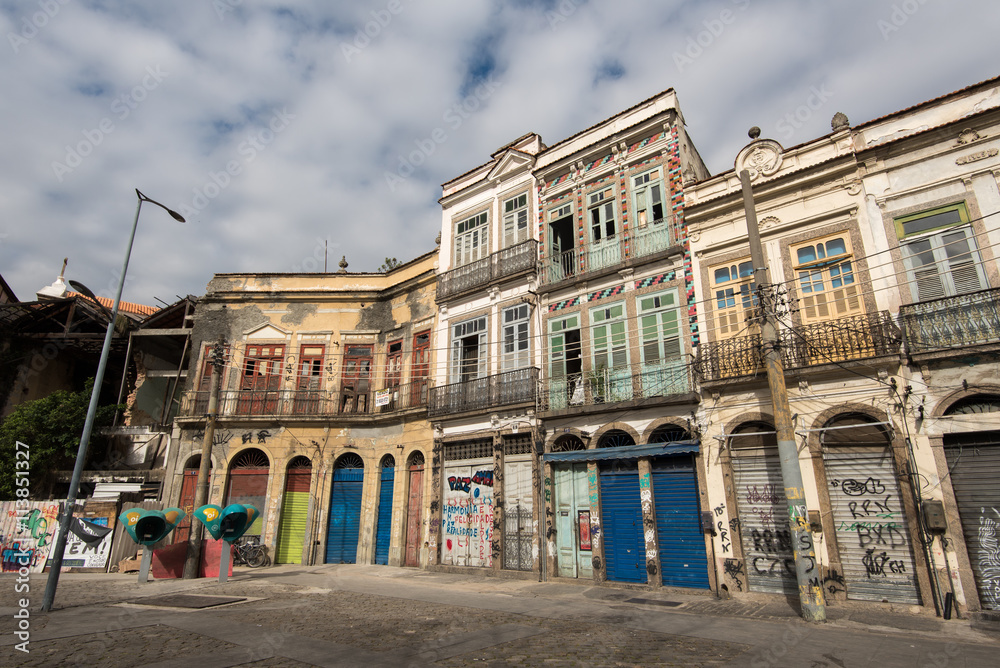 Old Potuguese style residential buildings in Rio de Janeiro city
