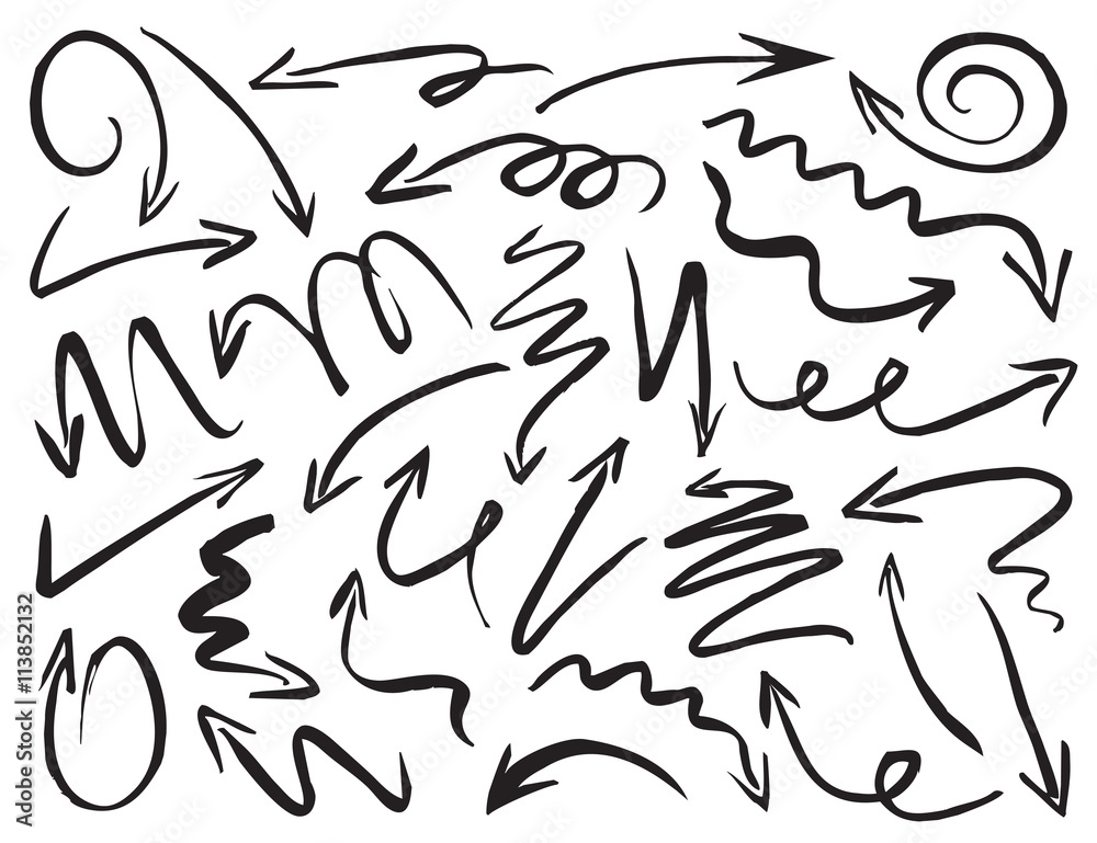 Black Drawn Arrows. Vector Illustration.