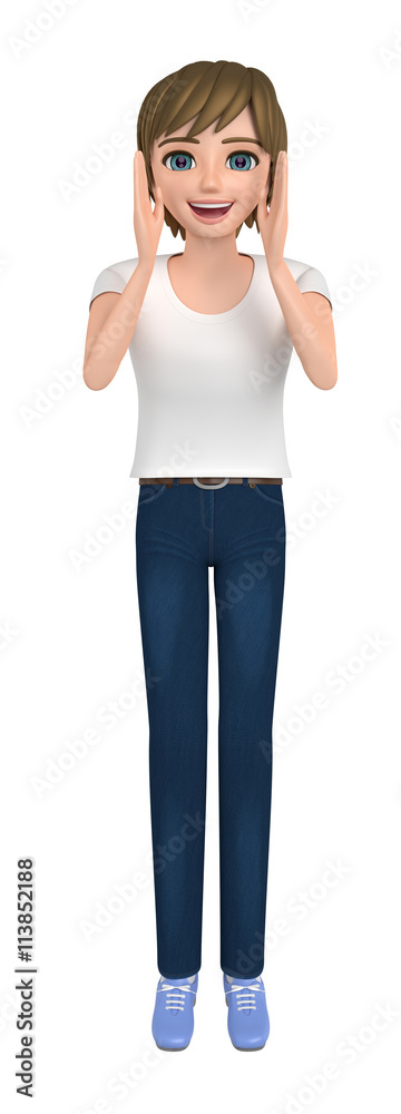 3D illustration character - The boy who wore a T-shirt calls it aloud. 3D illustration character - The boy who wore a T-shirt calls it aloud.