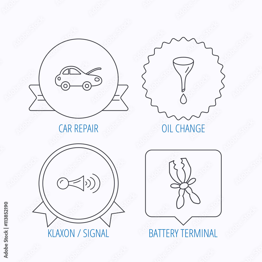 Car repair, oil change and signal icons. Car repair, oil change and signal icons.