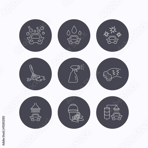 Car wash icons. Cleaning station linear signs. © tanyastock
