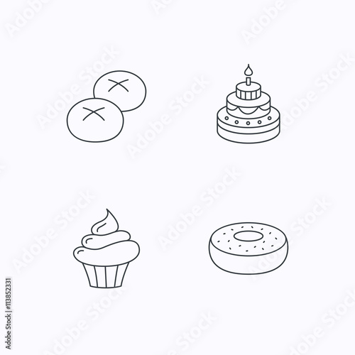 Cupcake, cake and bread rolls icons.