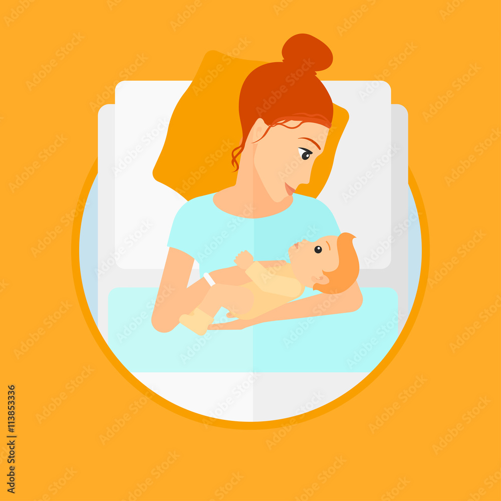 Obraz premium Woman with new born in maternity ward