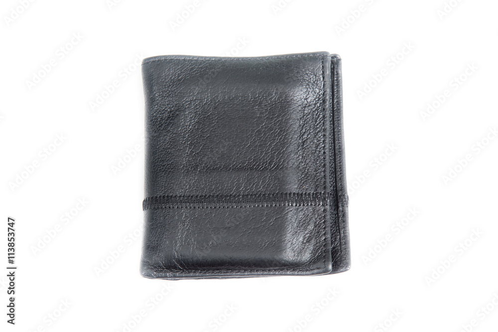 A black leather wallet for money isolated on white background A black leather wallet for money isolated on white background