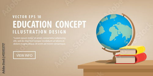 Banner Globe model and books on the desk for learning many thing