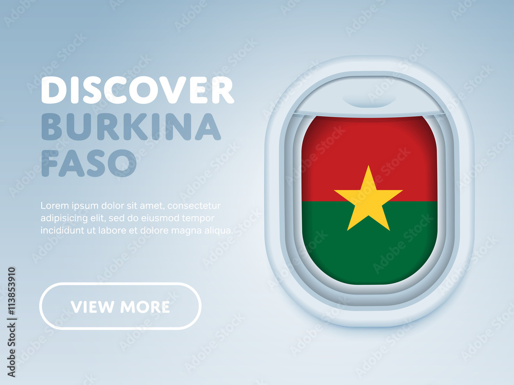 Obraz premium Flight to Burkina Faso traveling theme banner design for website, mobile app. Modern vector illustration.