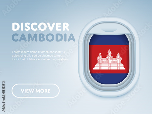 Flight to Cambodia traveling theme banner design for website, mobile app. Modern vector illustration.