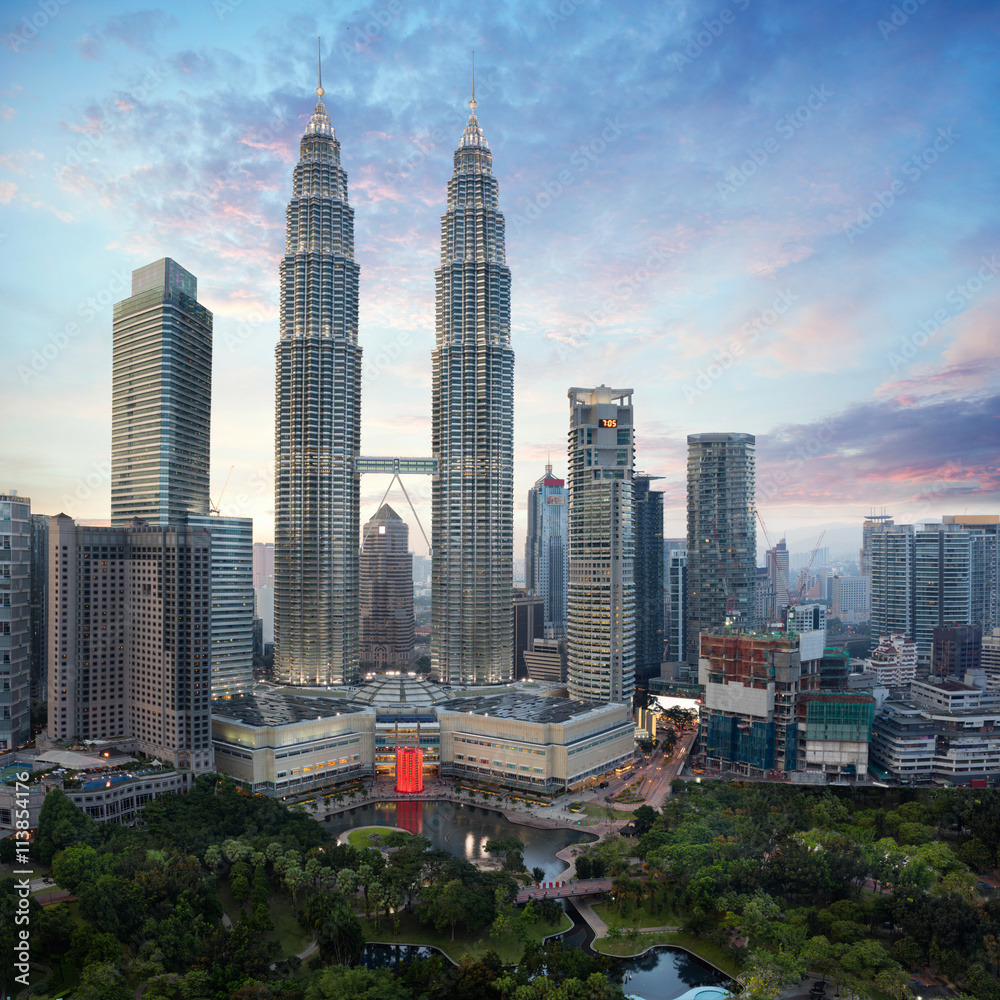 Kuala lumpur city skyline in evening, Malaysia