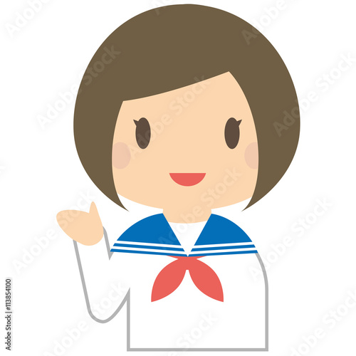 セーラー服の女の子　パターン　上半身　おかっぱ