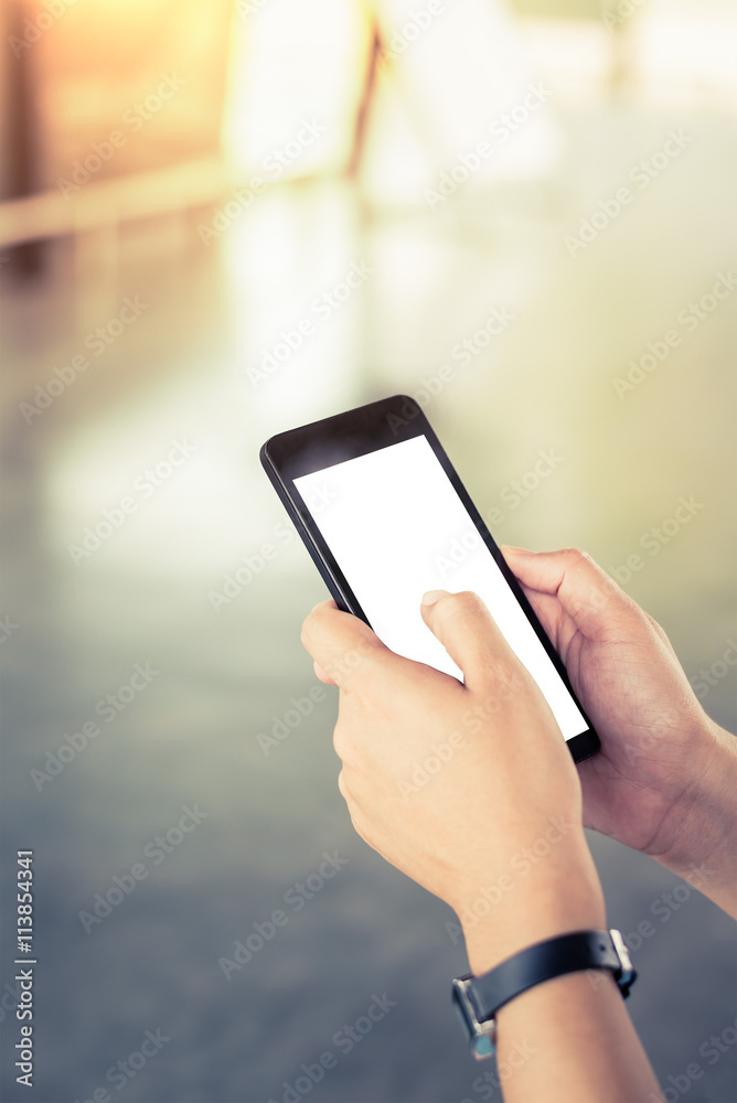 Soft focus of Female touch Hand smartphone Soft focus of Female touch Hand smartphone
