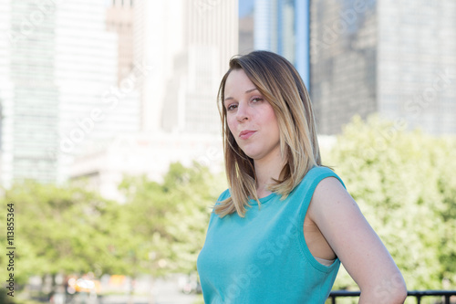 Portrait of business woman in business district © goofyfoottaka