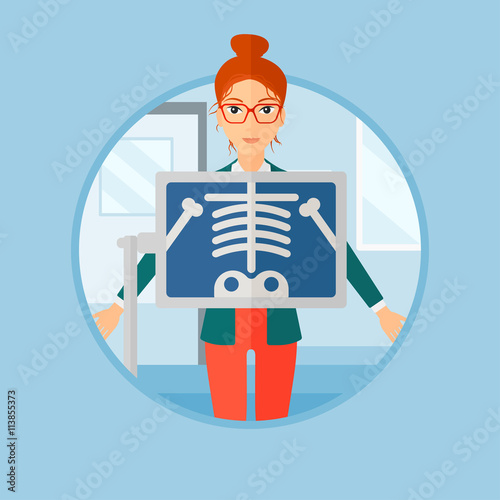 Patient during x ray procedure.