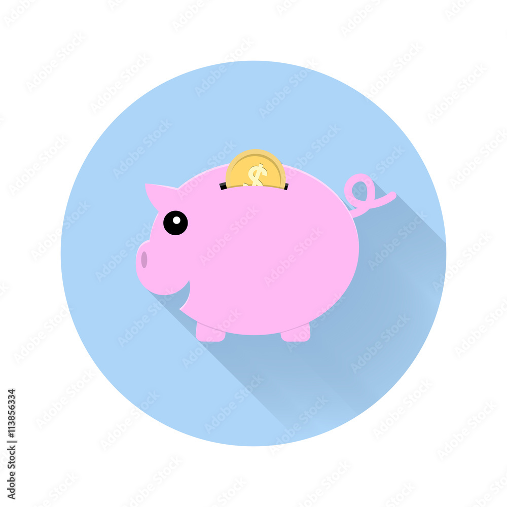 piggy bank pink color and golden coins icon flat design with lo piggy bank pink color and golden coins icon flat design with lo