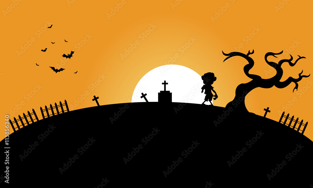 Zombie and bat halloween backgrounds silhouette