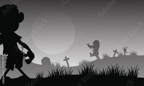 Scary zombie halloween with gray backgrounds