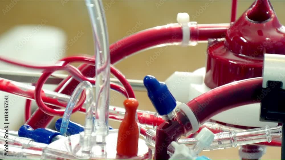 medical equipment for pumping of human blood in the operating room, close-up medical equipment for pumping of human blood in the operating room, close-up