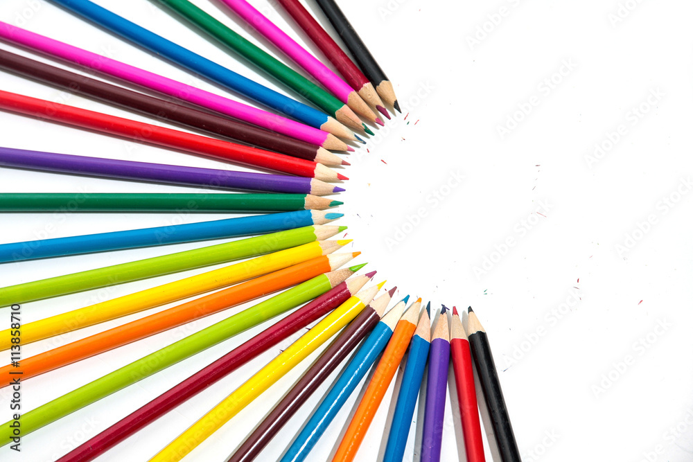 Color pencils isolated on white background close up. Color pencils isolated on white background close up.