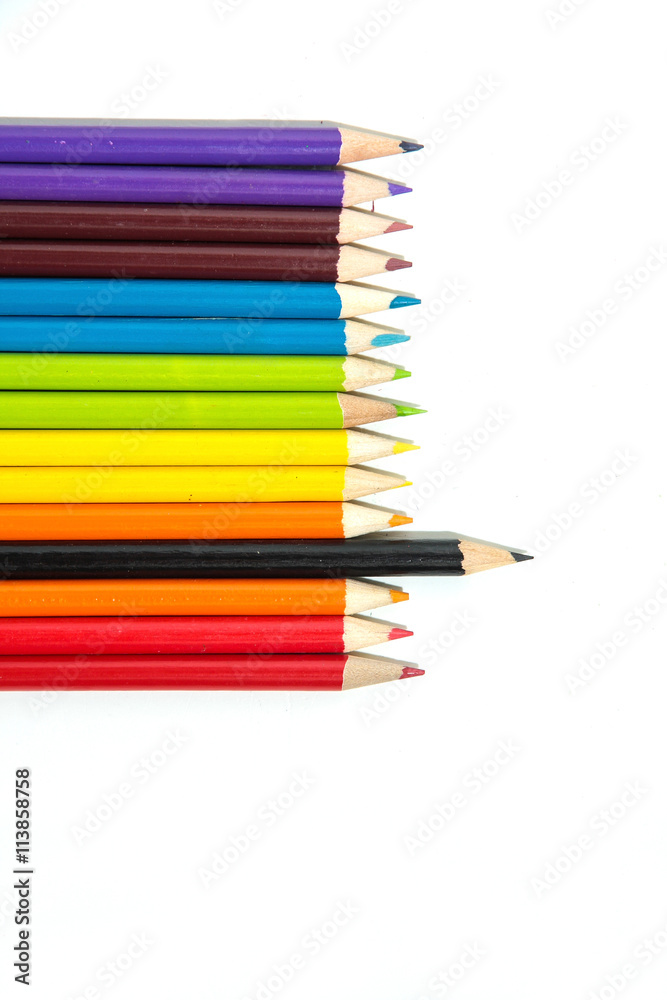 Color pencils isolated on white background close up. Color pencils isolated on white background close up.
