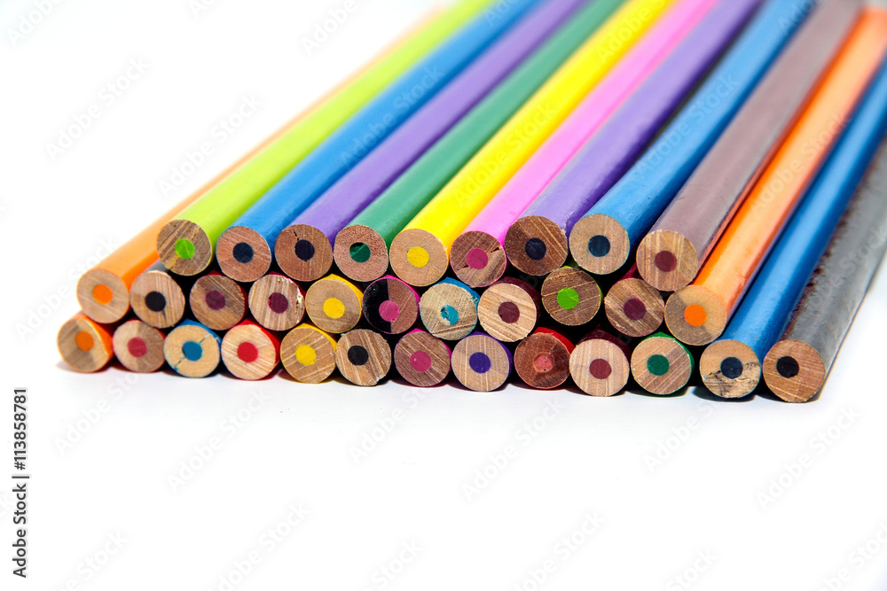 Color pencils isolated on white background close up. Color pencils isolated on white background close up.