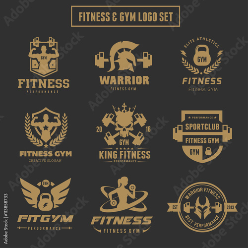 Fitness logo set, GYM logo, Cross fit logo,Women fitness logo,Yoga logo,Vector logo template.