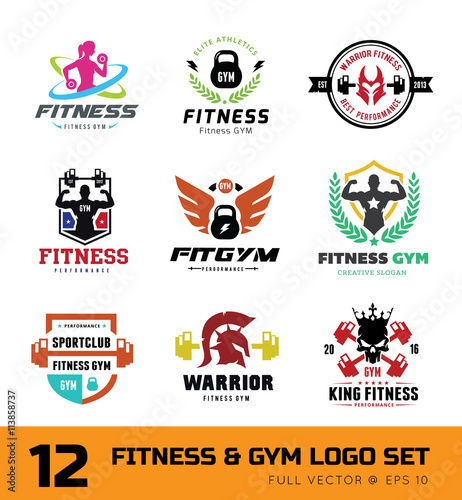 Fitness logo set, GYM logo, Cross fit logo,Women fitness logo,Yoga logo,Vector logo template.