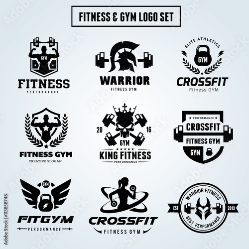 Fitness and GYM logo set , Cross fit ,Women Yoga Vector Brand Identity
