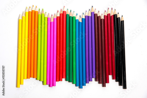 Color pencils isolated on white background close up.