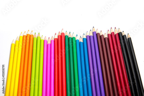 Color pencils isolated on white background close up.