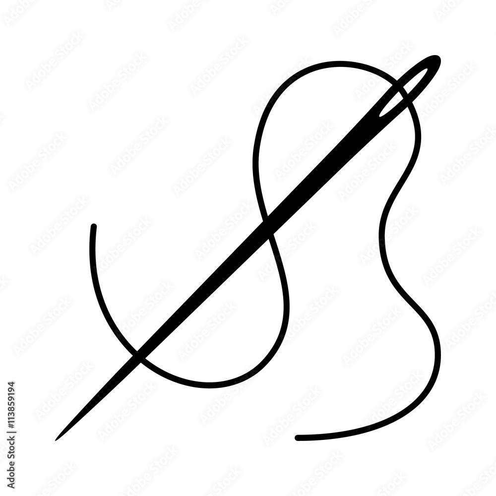 Thread and needle for sewing clothes line art icon for apps and ...