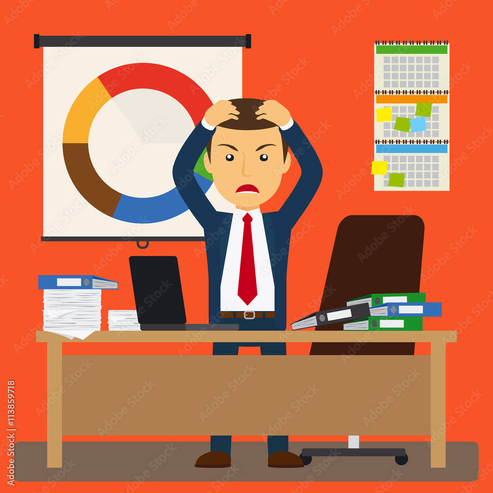 Businessman stress at work. Businessman in despair clutched his head. Vector illustration