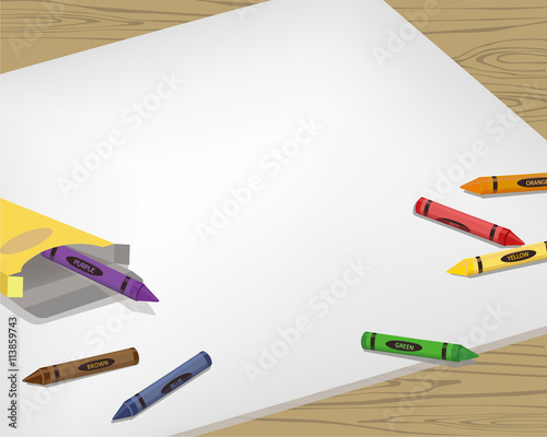 A letter template on white  paper with crayons on the side