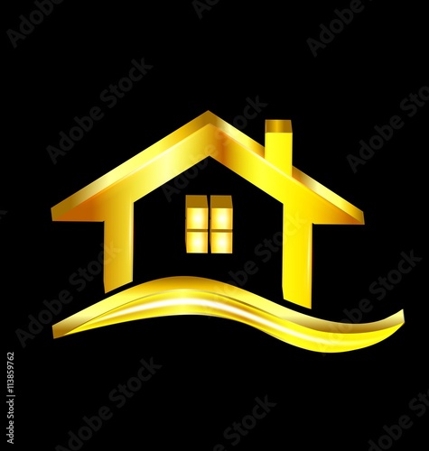 Logo golden 3D house 