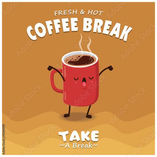 Vintage Coffee poster design with vector coffee character.