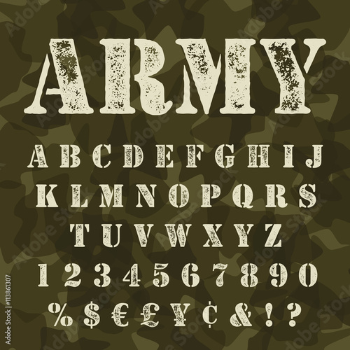 Military stencil alphabet set camouflage