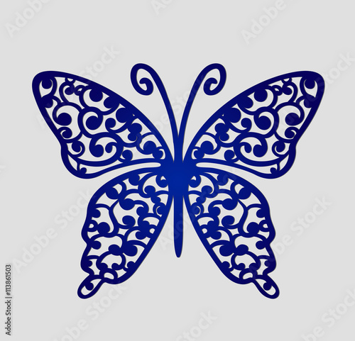 Laser cut wedding place cards, vector cutout butterfly.