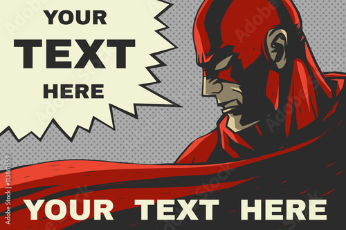 Red superhero. Pop-art comic background