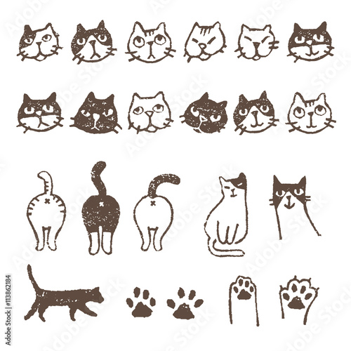 いろいろ猫、顔、おしり、肉球イラスト