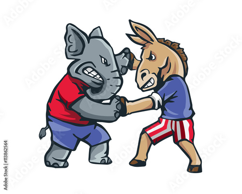 USA Democrat Vs Republican Election Match Cartoon - The Fight Club