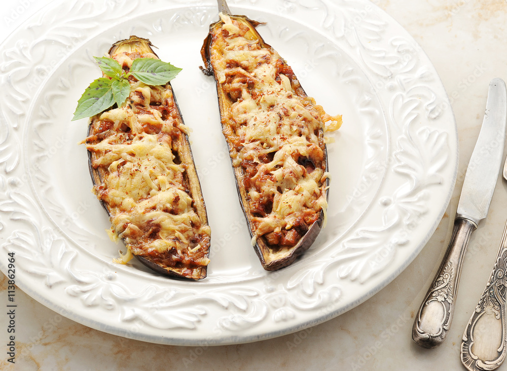 Baked stuffed eggplant with cheese