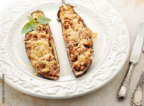 Baked stuffed eggplant with cheese