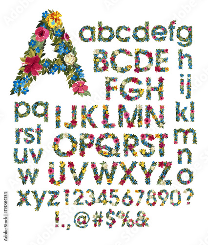 Fototapeta Naklejka Na Ścianę i Meble -  Floral alphabet. Vector isolated illustration on white background.