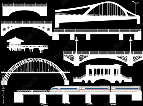 nine different bridges collection isolated on black