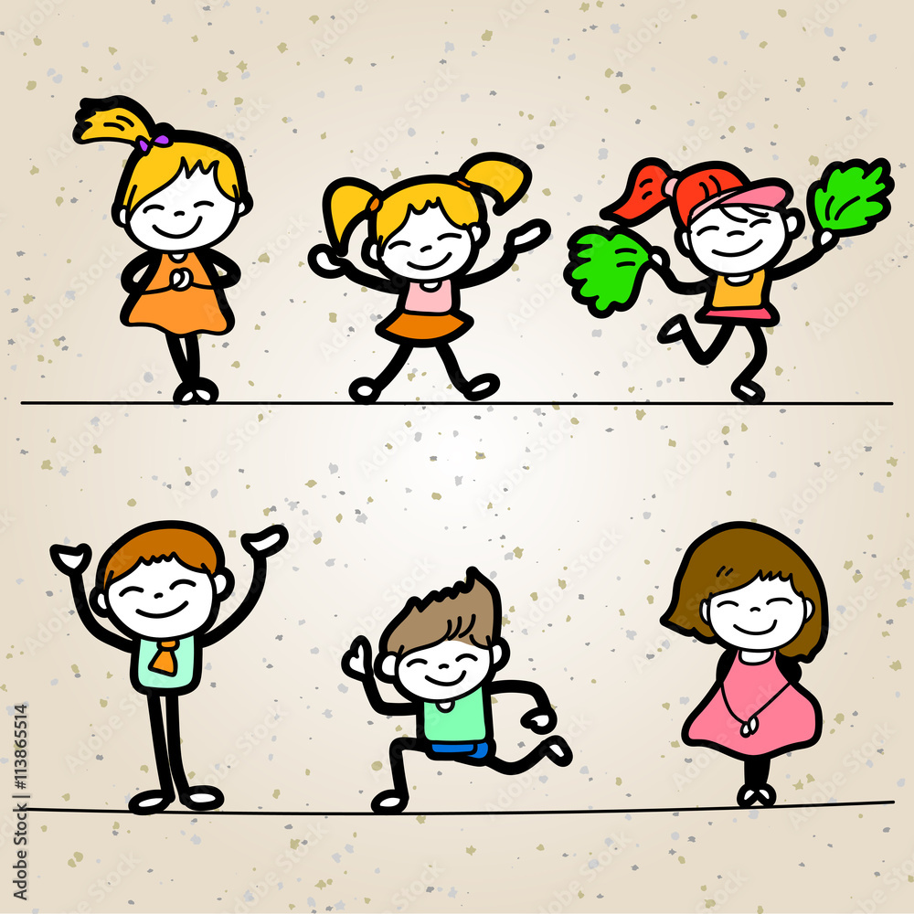 Set of Hand drawing cartoon happy people happy kid Set of Hand drawing cartoon happy people happy kid