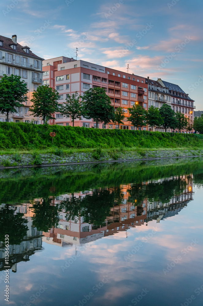 Summer evening near the channel in Strasbourg