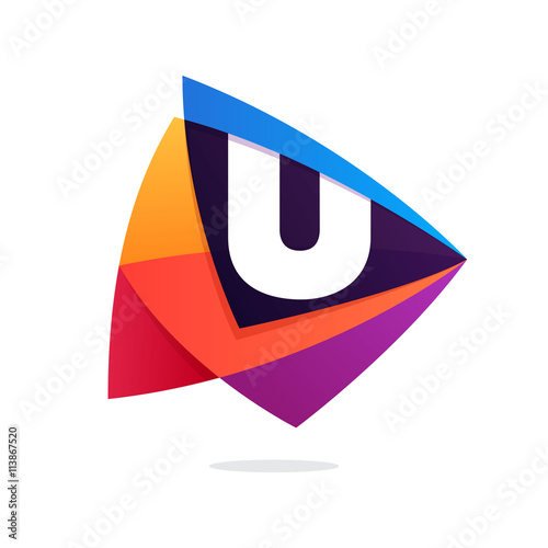 Letter U logo in triangle intersection icon.